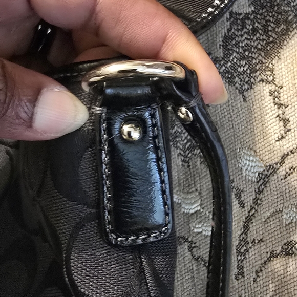 Coach Purse Black Signature Canvas Crossbody Bag Leather Trim Silver Tone Accent - Picture 8 of 11